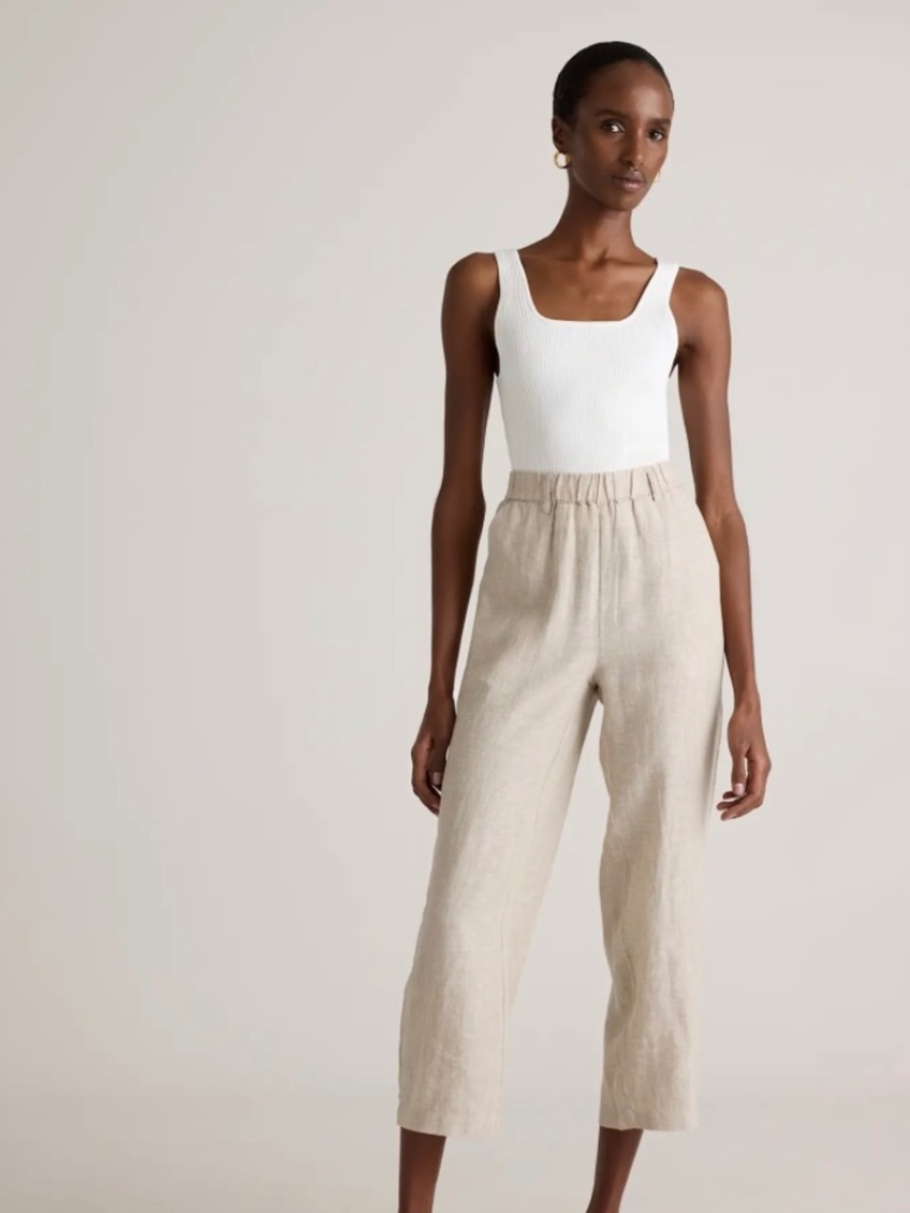 Quince 100% Linen Women's Tan Elastic-Waist Blend Pants Size XL